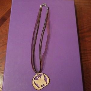 Tagua nut hand carved butterfly ribbon necklace
